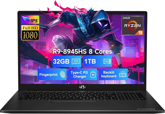 Gaming Laptop 17.3" Ryzen 9 8945HS,32GB RAM, 1TB SSD, Radeon 780M Graphics, PD 100W Type-C 4.0, AI&VR Ready Copilot+ PC, Backlit Keyboard Fingerprint