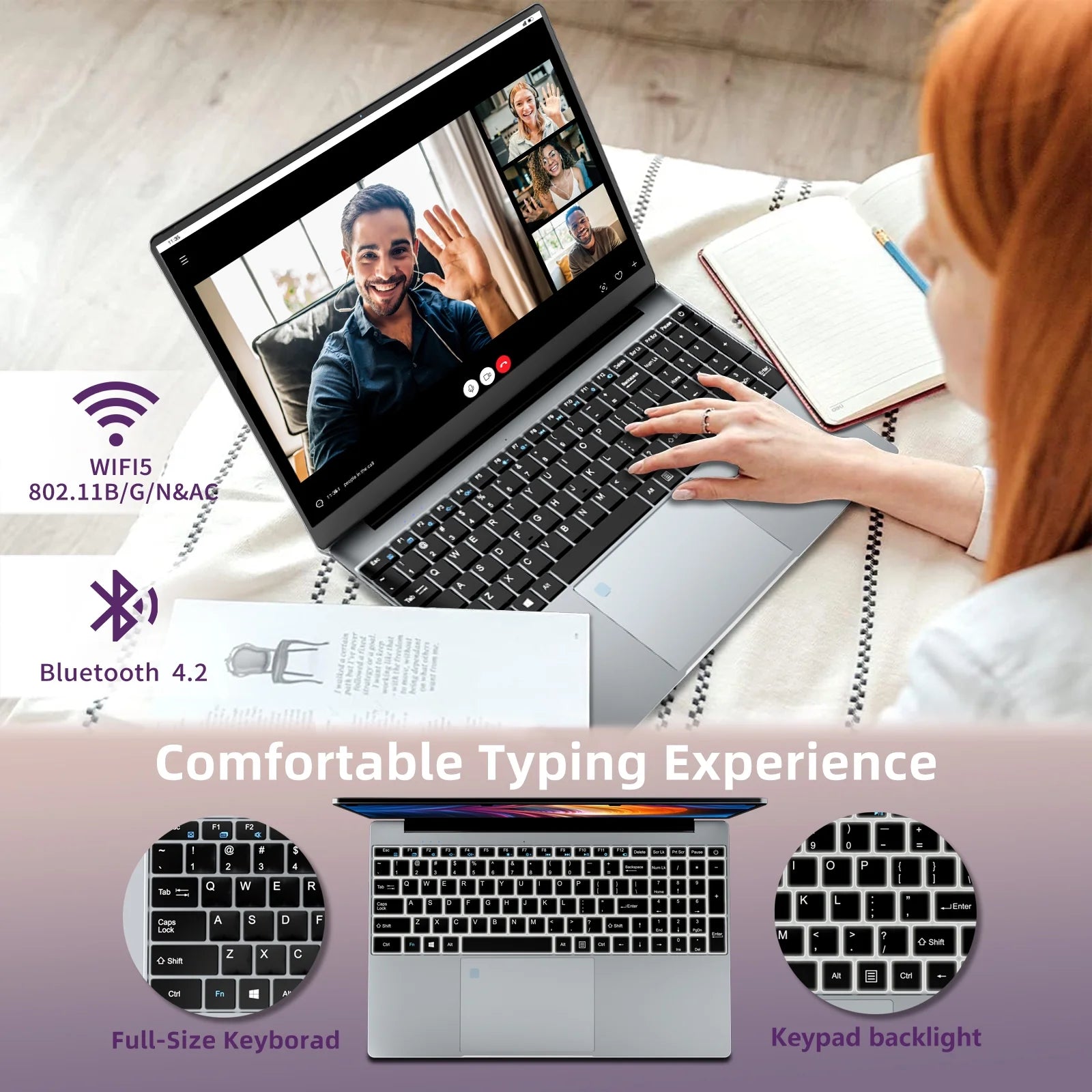 Gaming Laptop N5095, 15.6 Inch Laptop Computer, Laptops 24GB RAM 1TB Ssd,Laptops Gamer 180 Angle Opening, Fingerprint Unlock Backlit Keyboard 1920X1080 FHD IPS Wifi 5 for Student Business Work